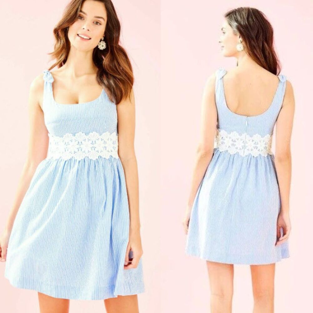 LILLY PULITZER Tessa Seersucker Striped Dress Blue/White Size 0
